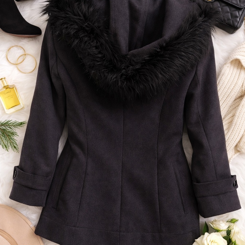 Calvin Klein Women's Dark Gray Pea Coat - Classic Minimalist Essential - Picture 8 of 8
